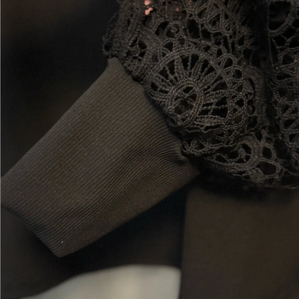 SHEIN Black Crochet Sleeve Blouse - Picture 6 of 8